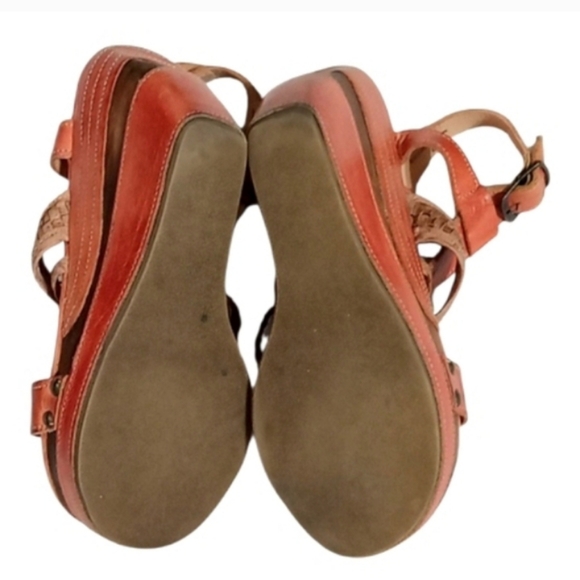 BED STU Jaslyn Platform Wedge Sandals in Rare Rustic Orange Leather Size 9 - Picture 10 of 12
